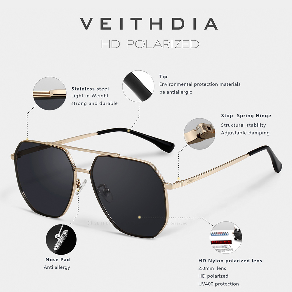 VEITHDIA Brand Nylon Material  - đánh giá và giá Sunglasses Aviator Polarized