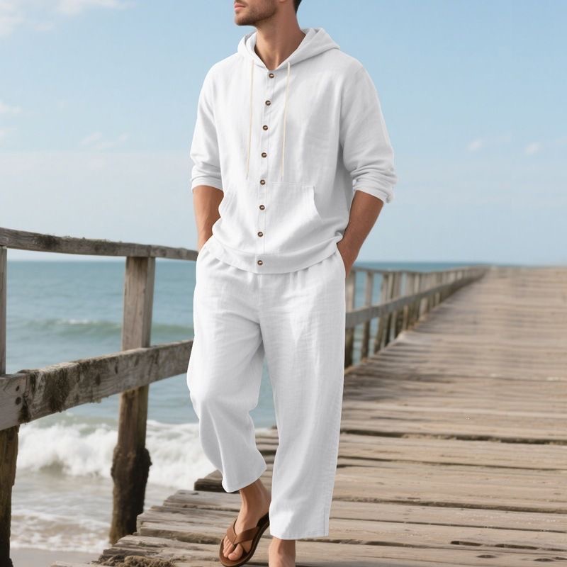Men's Linen Beach Set Summer C - đánh giá và giá Linen Shirt Breathable